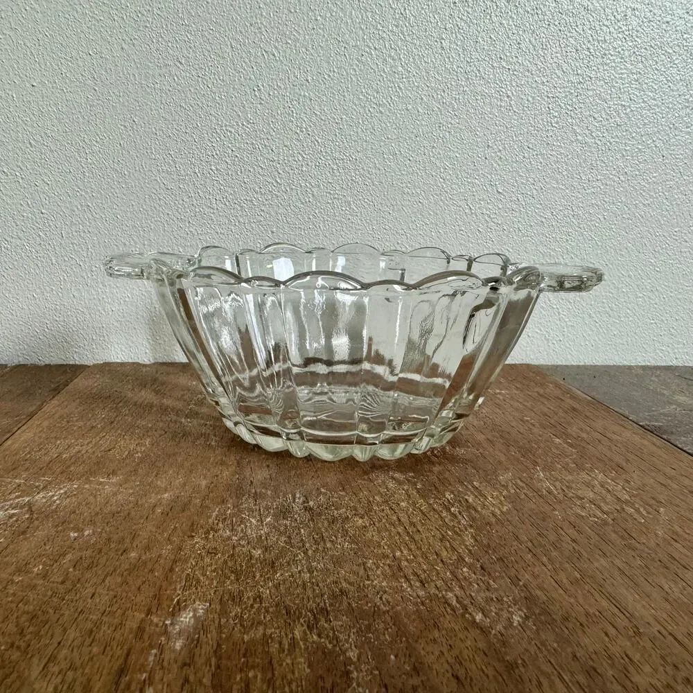 Vintage Clear Pressed‎ Molded Glass Dish with handles MISSING LID